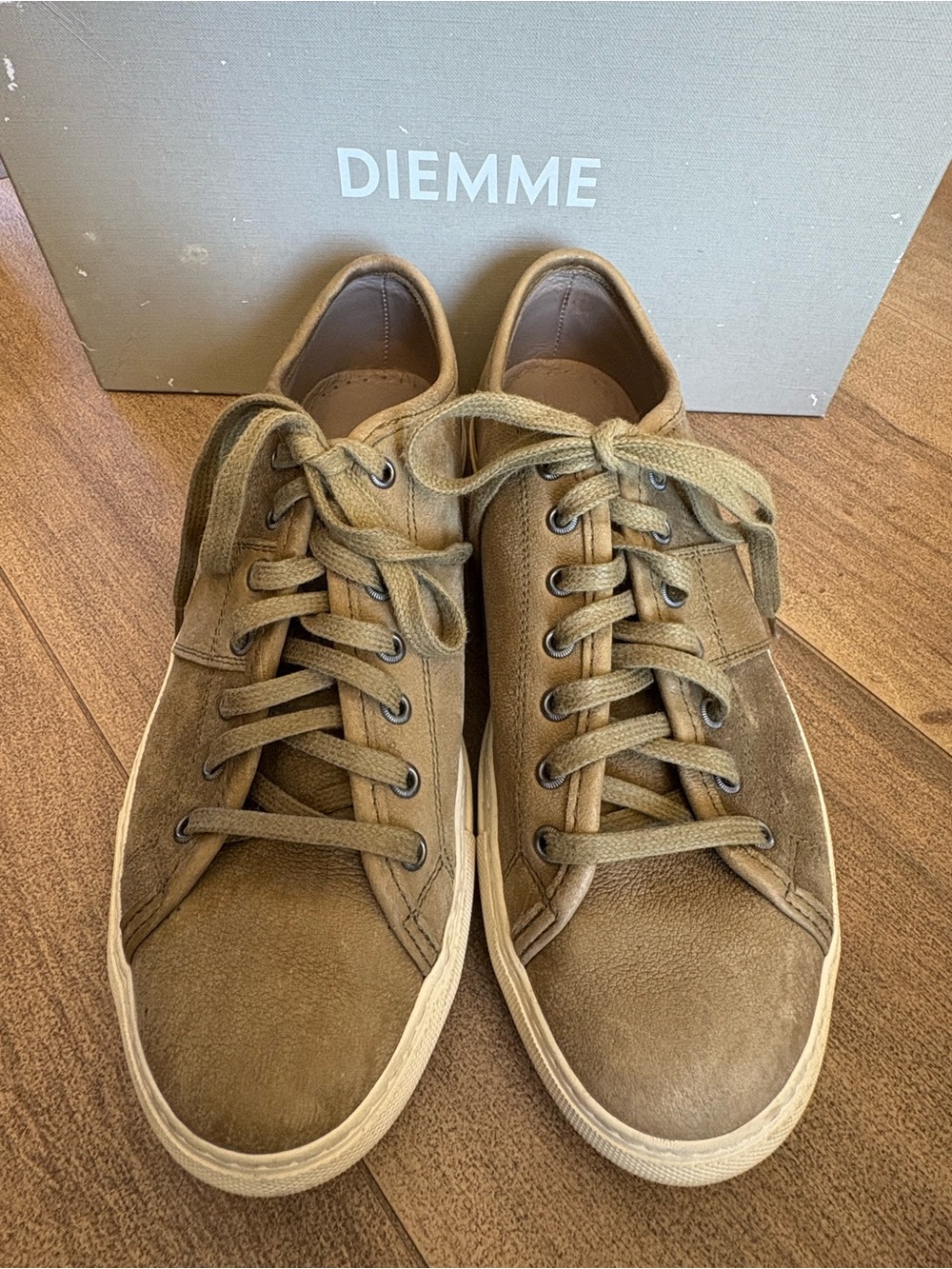 Dianne Men's Italian Suede Low-Top Sneakers in Khaki Olive Brown, Mens 9